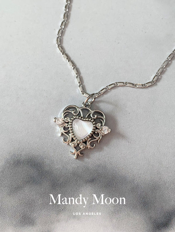 Princess Opal Heart Necklace - Silver