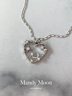 Kawaii Heart Charm Necklace - Silver