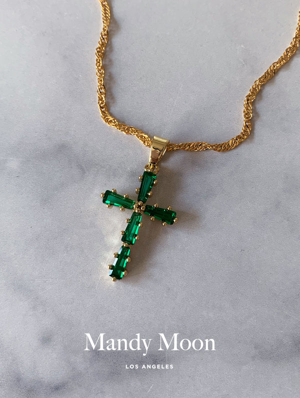Green Diamond Cross Necklace