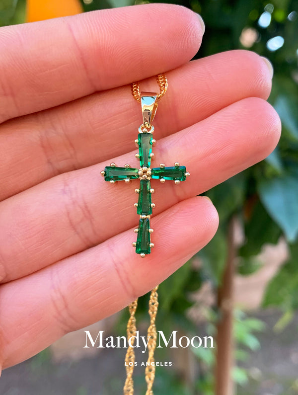 Green Diamond Cross Necklace