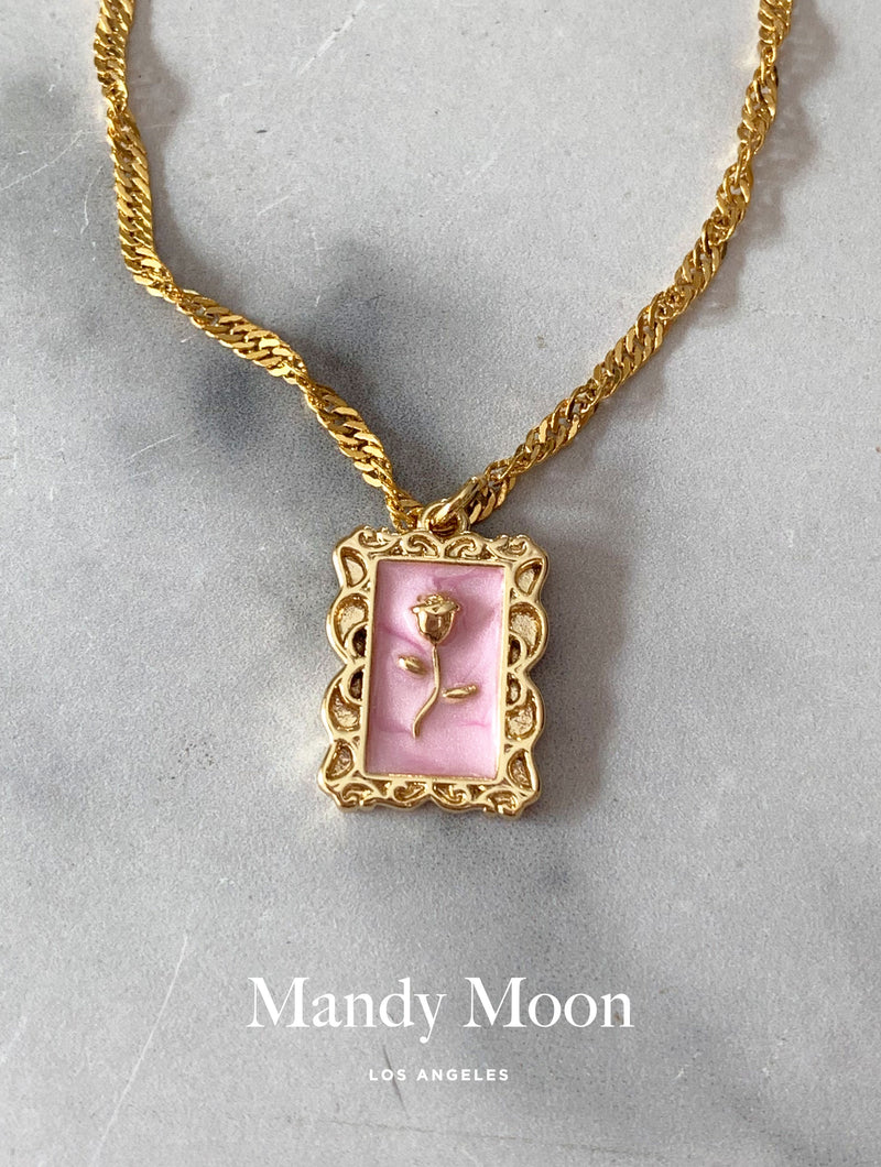 Frame Pink Rose Tablet Necklace