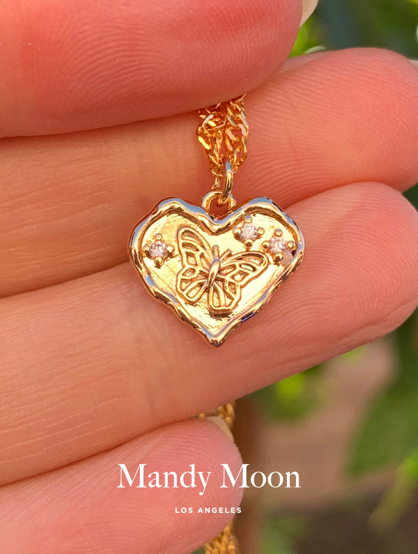 Vintage Butterfly Heart Necklace