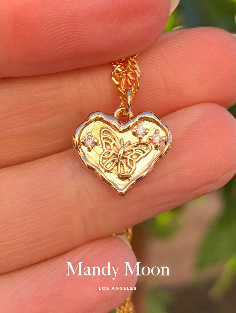 Vintage Butterfly Heart Necklace