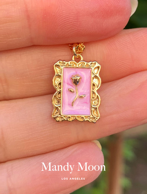 Frame Pink Rose Tablet Necklace