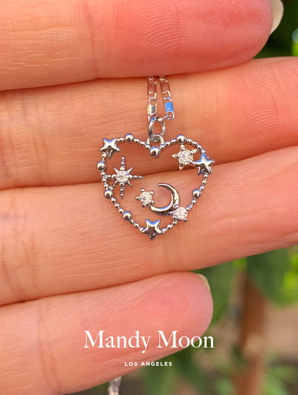 Kawaii Heart Charm Necklace - Silver