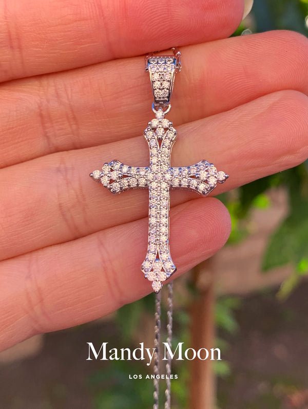 Bold Diamond Cross Necklace - Silver