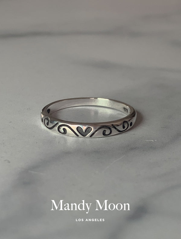Silver Sketch Heart Ring