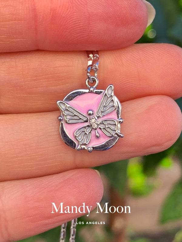 Pink and Silver Butterfly Necklace