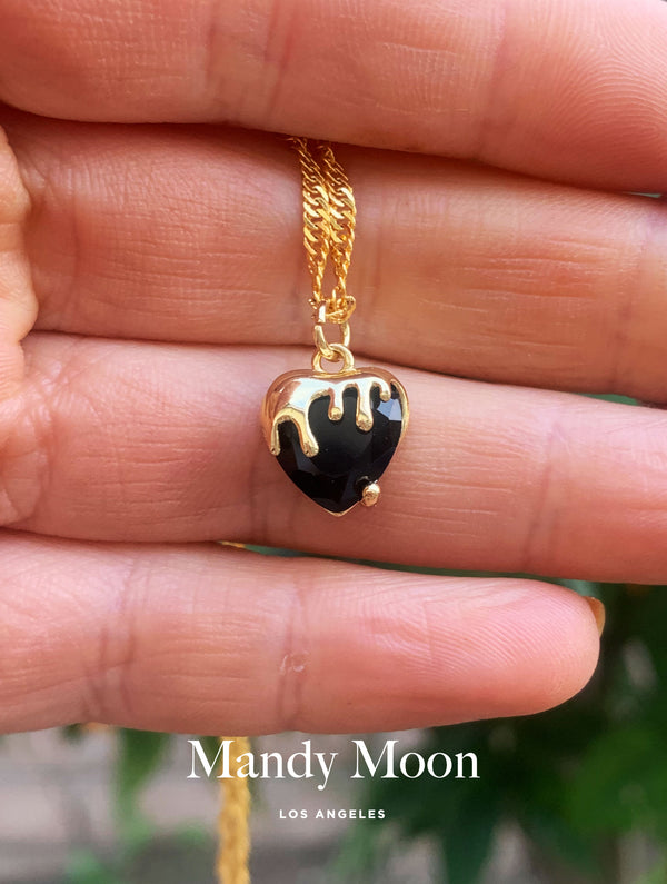 Melted Black Gold Heart Necklace