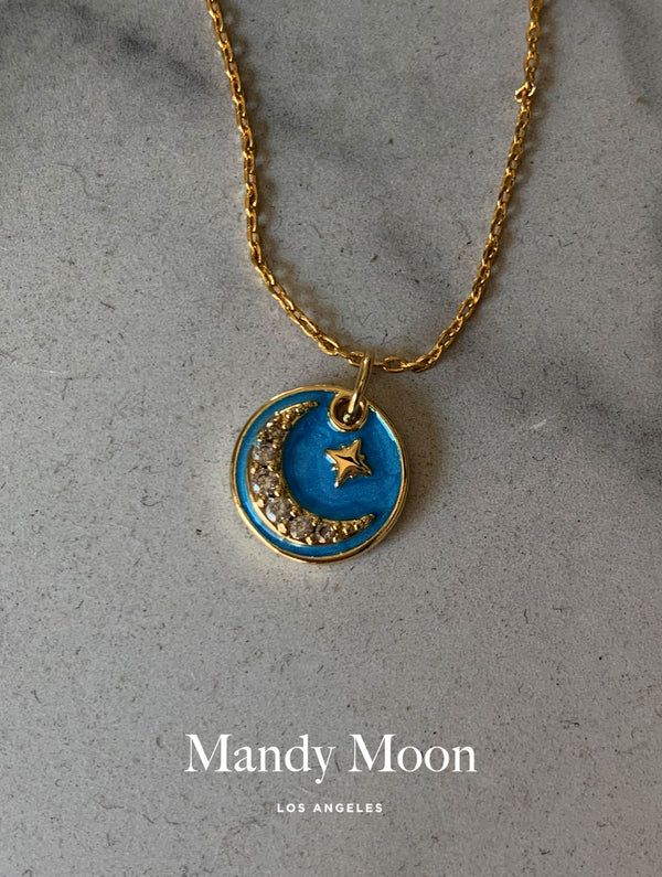 Teal Moon Pendant Necklace