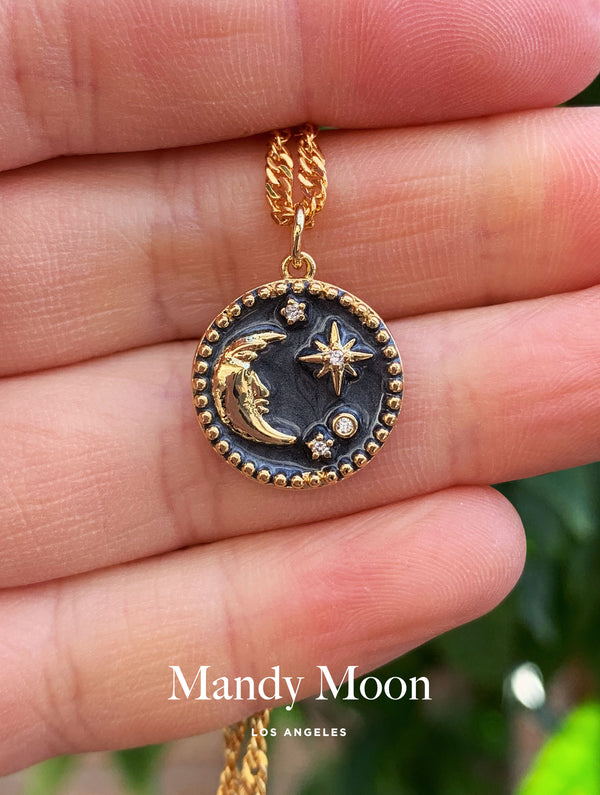 Black Celestial Moon Circle Necklace
