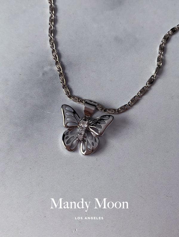 Diamond Butterfly Necklace - Silver