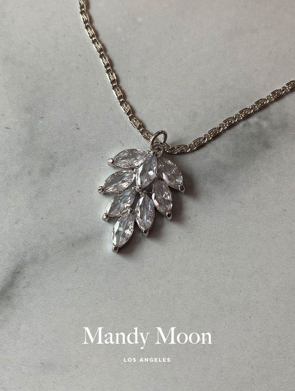 Diamond Leaf Necklace - Silver