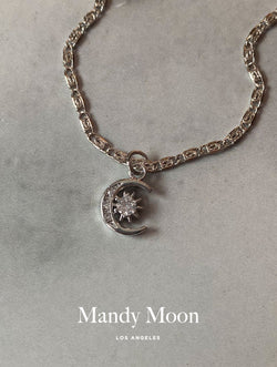 Diamond Moon Necklace - Silver