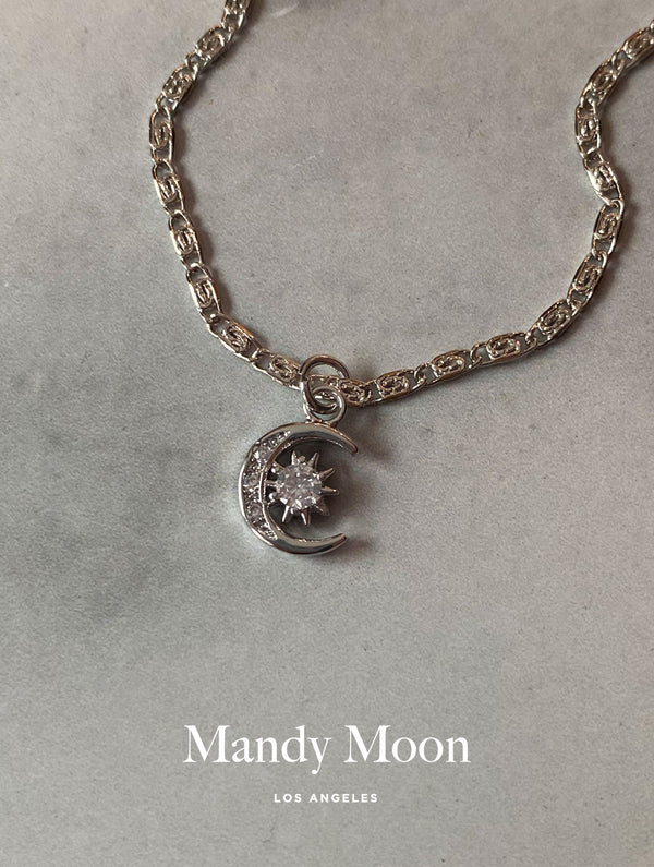 Diamond Moon Necklace - Silver