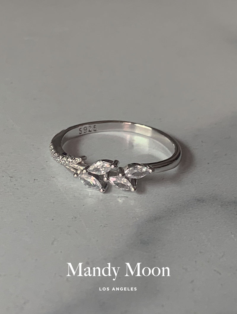 Silver Diamond Leaf Ring