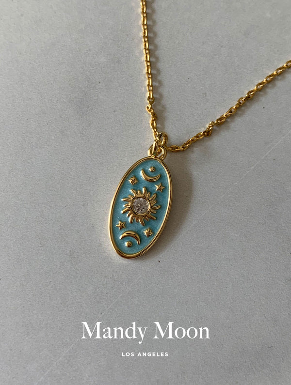 Teal Moon Oval Necklace