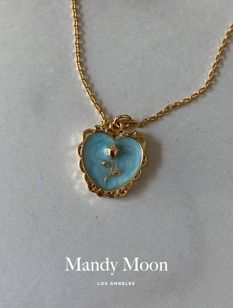 Baby Blue Rose Heart Necklace