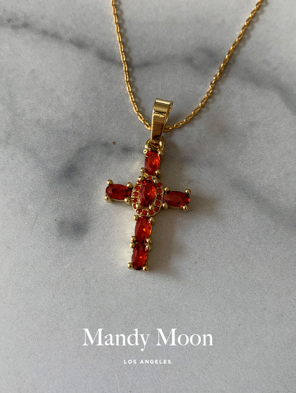 Ruby Red Cross Necklace