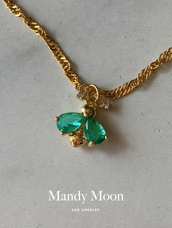 Emerald Tiny Bee Necklace