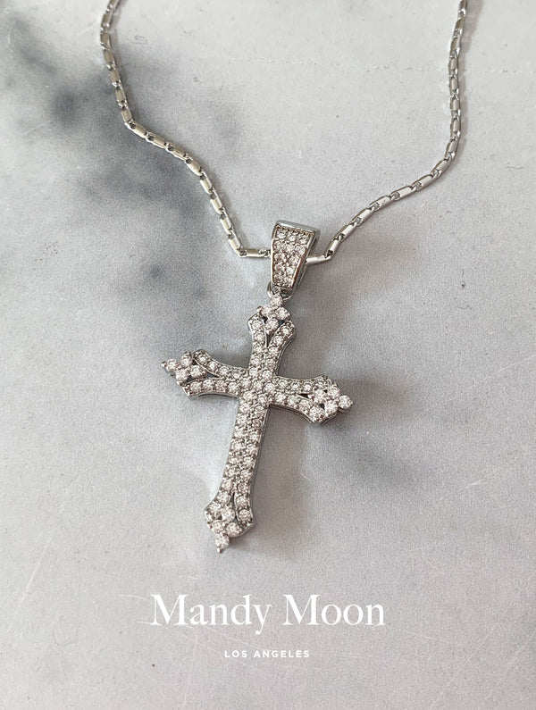 Bold Diamond Cross Necklace - Silver