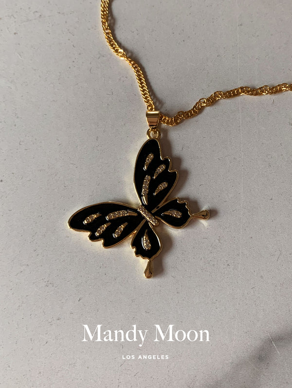 Black Pixie Butterfly Necklace