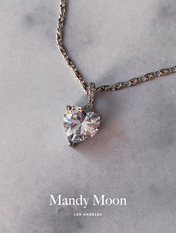 Classic Diamond Heart Necklace - Silver
