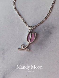 Pink Tulip Necklace - Silver
