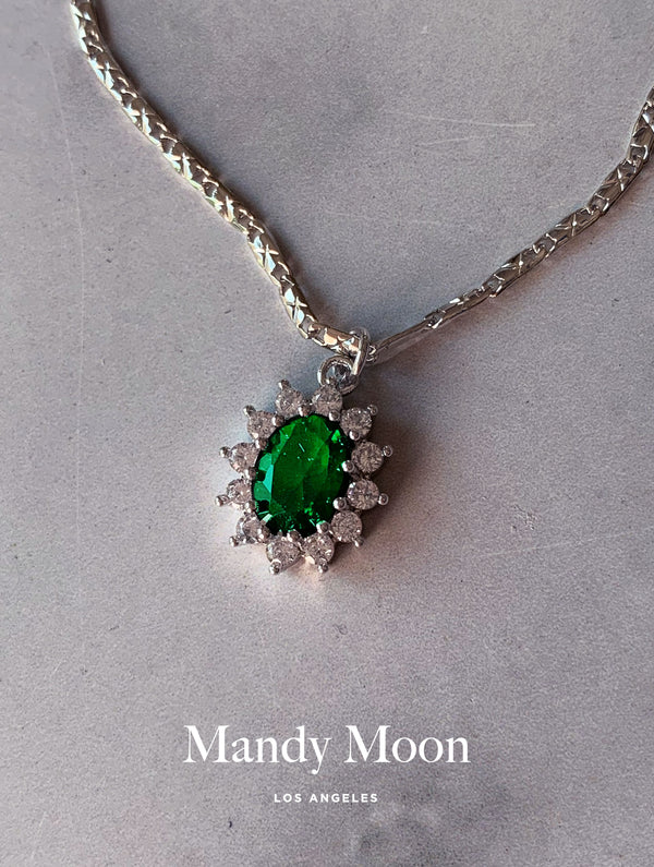 Green Gems Necklace - Silver