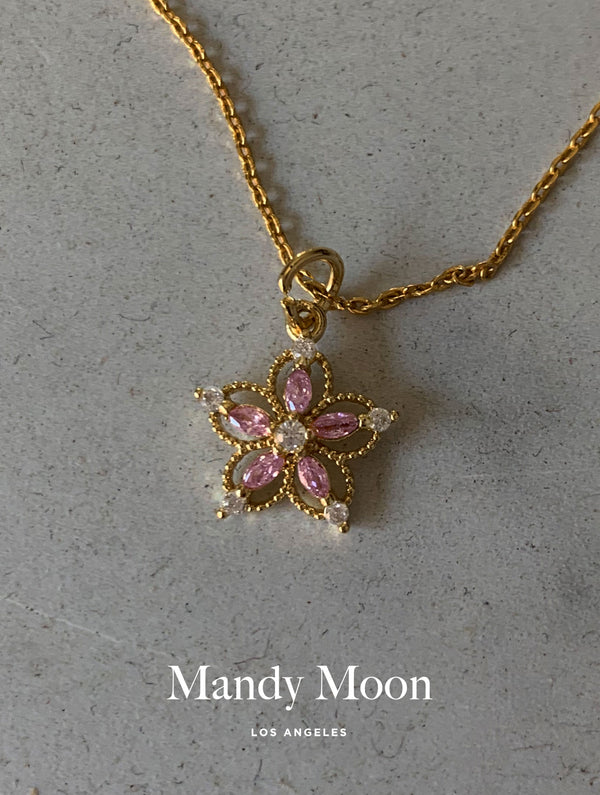 Gold & Pink Hibiscus Necklace