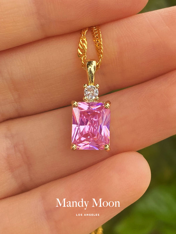 Baby Pink Rectangle Necklace