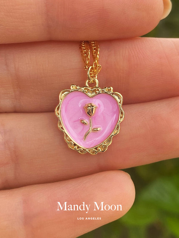 Rose Pink Heart Necklace