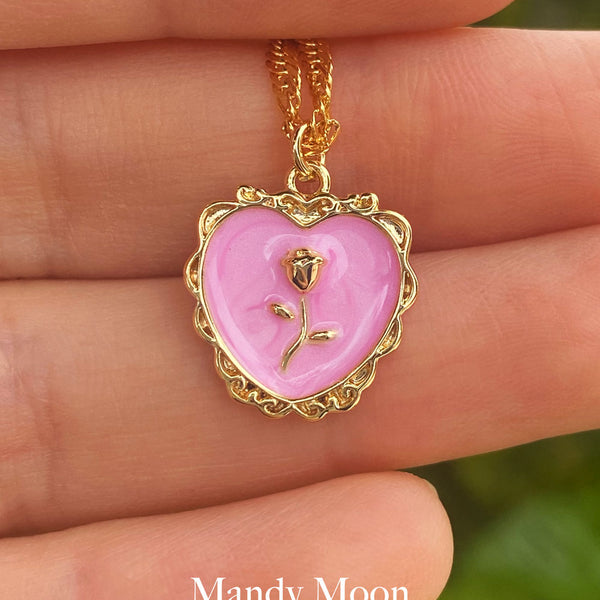 ●VVV● Rose Heart Nail Surgical Chain Necklace 25SSNK118F Rose Heart Nail Surgical Chain Necklace - VVV브이브이브이