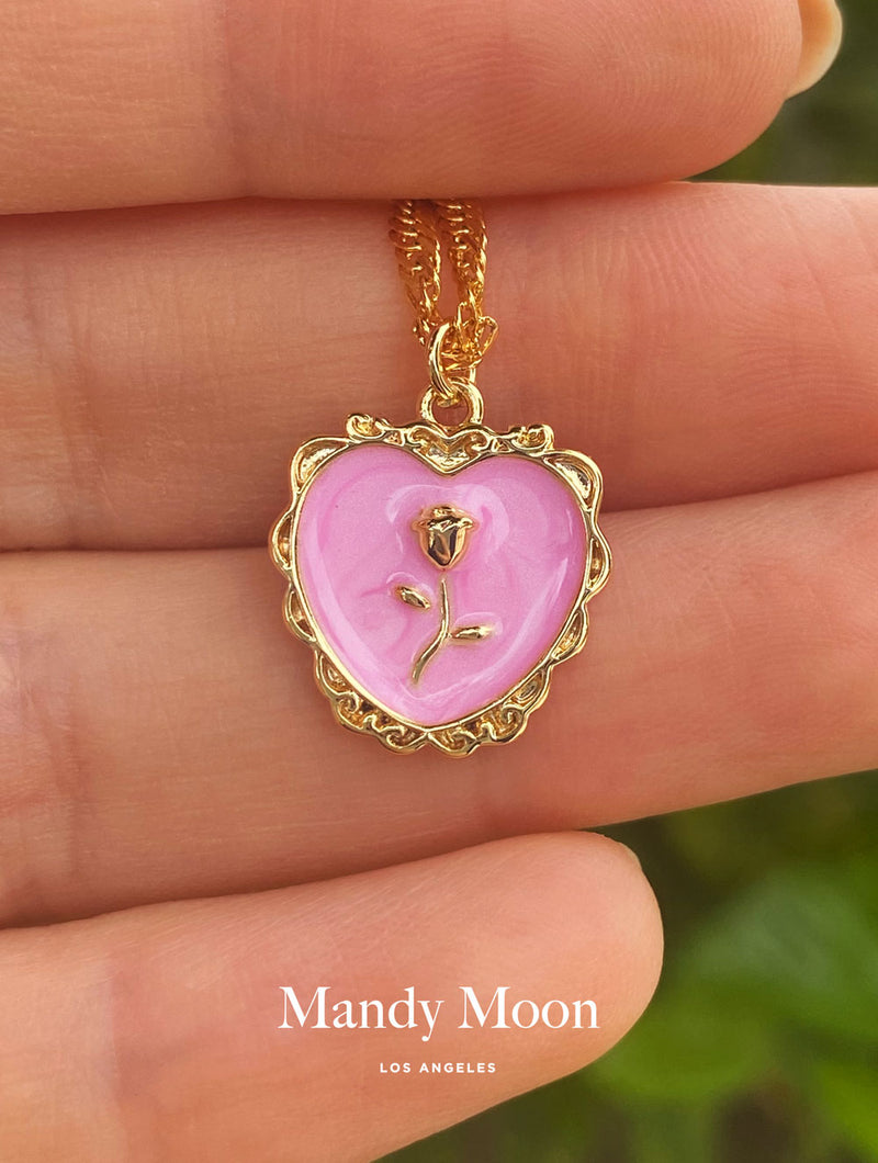 Rose Pink Heart Necklace