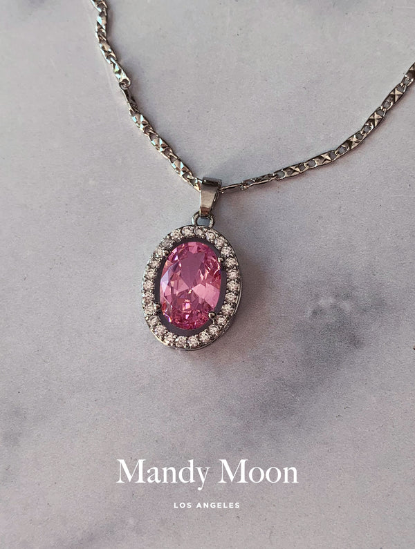 Pink Gems Necklace - Silver