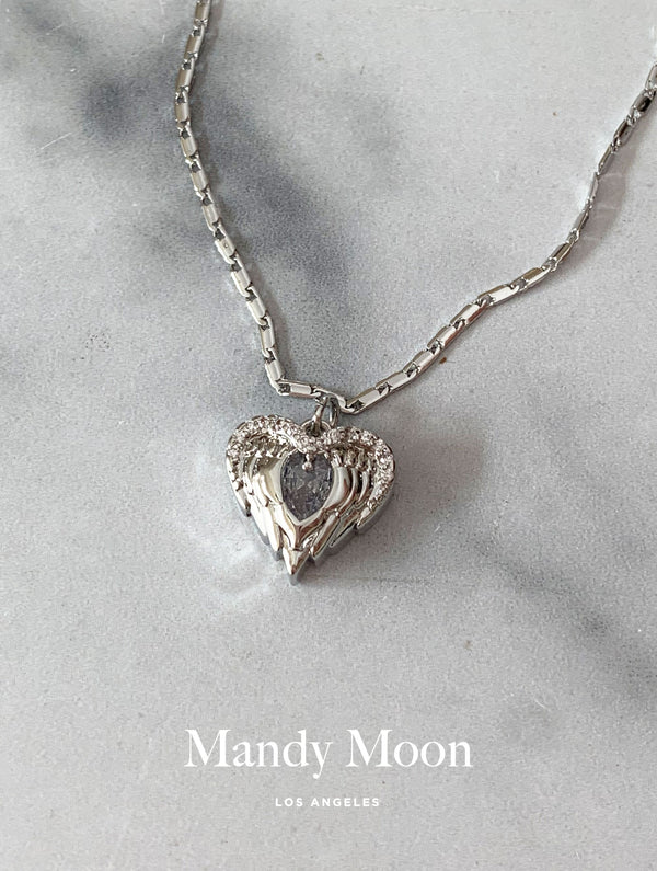 Angel Wrapped Heart Necklace - Silver