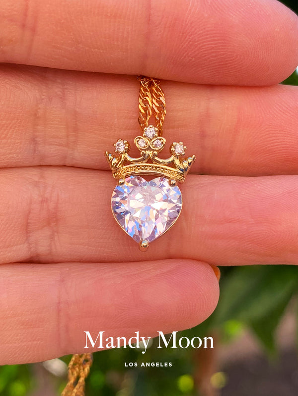 Crown Diamond Heart Necklace