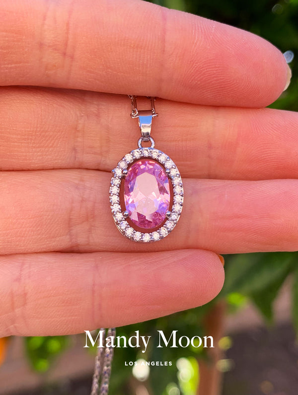 Pink Gems Necklace - Silver
