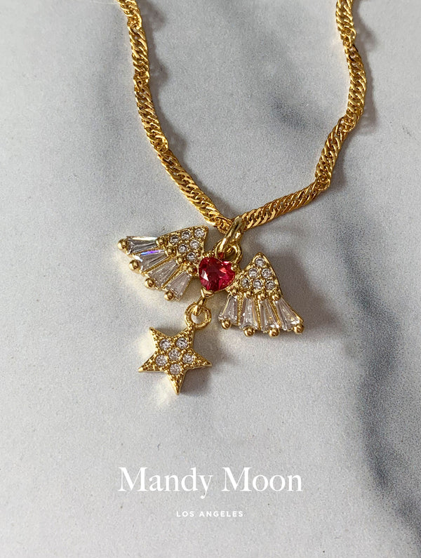 Red Heart Sailor Wings Necklace