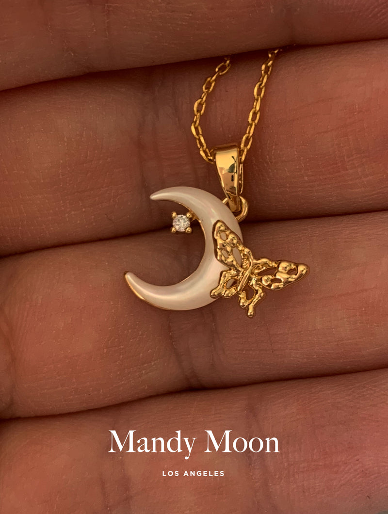 Pearl Mariposa Moon Necklace