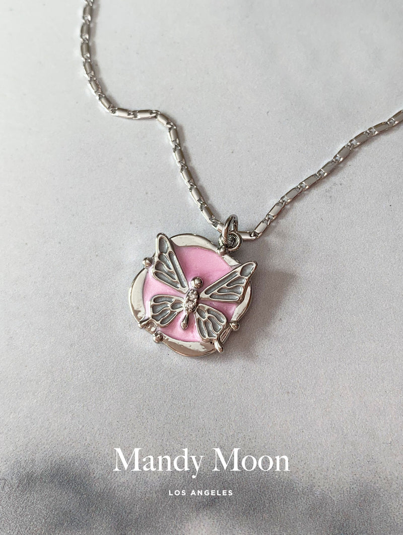 Pink and Silver Butterfly Necklace