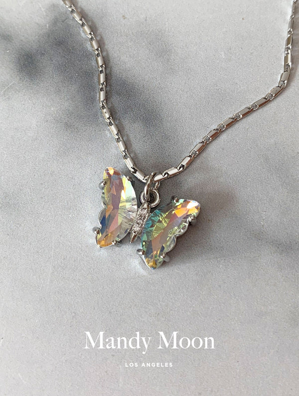 Holographic Butterfly Necklace - Silver