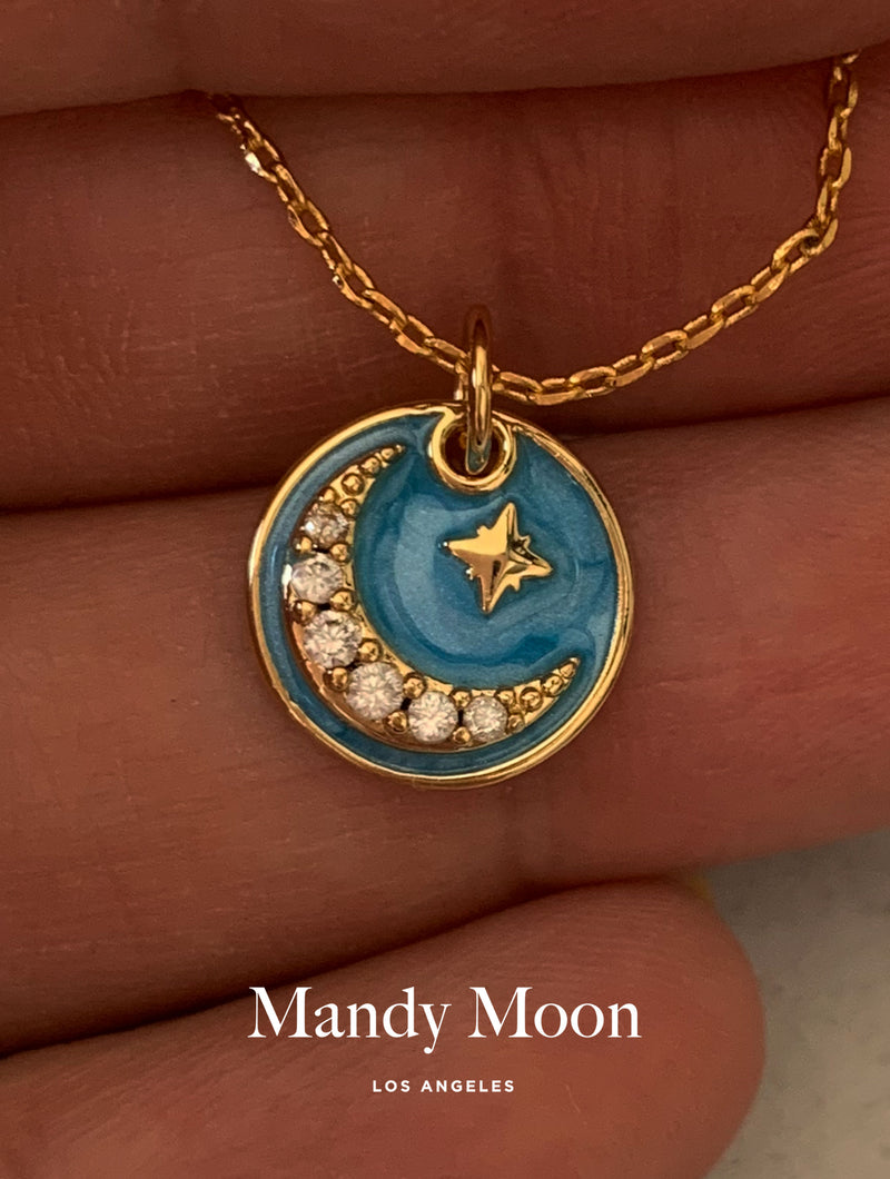 Teal Moon Pendant Necklace