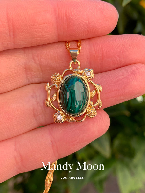 Emerald Rose Pendant Necklace