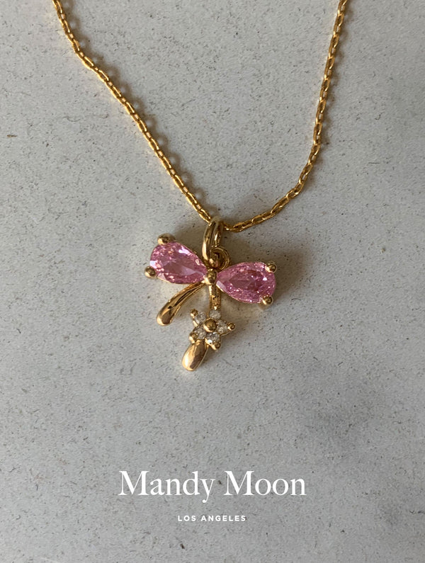 Pink Tied Bow Necklace