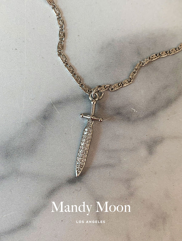 Diamond Dagger Necklace - Silver