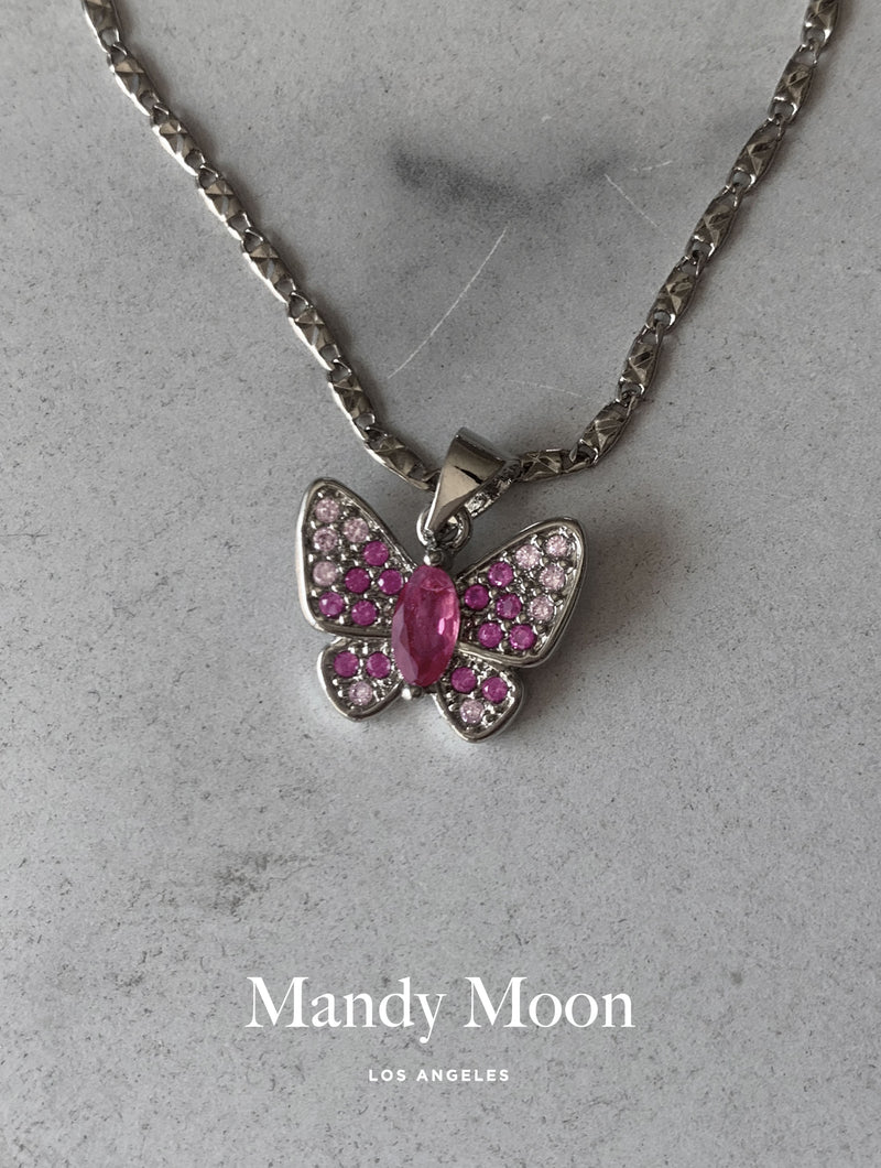 Magenta Mariposa Necklace - Silver