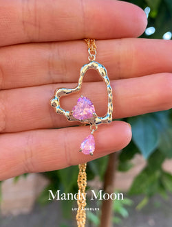 Melted Heart Pink Stone Necklace