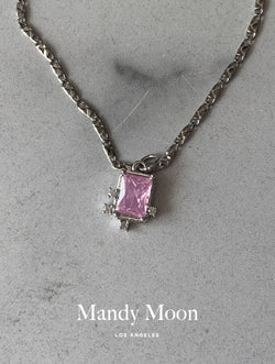 Pink Rectangle Necklace - Silver