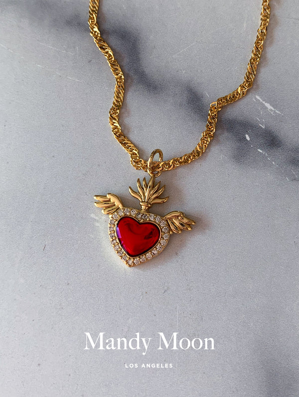 Heart Crown Wings Charm Necklace